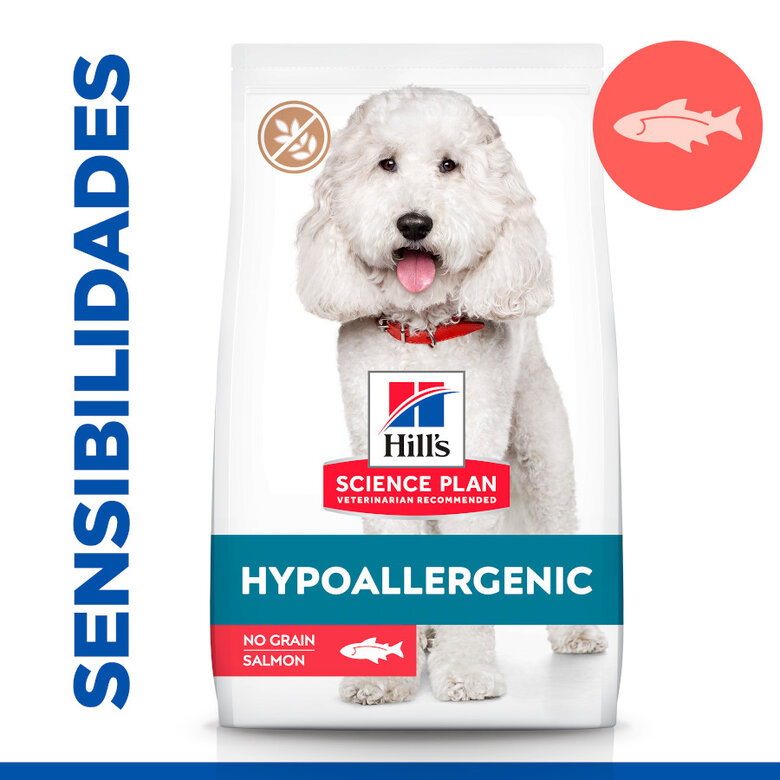 Hill’s Science Plan Adult Medium Hypoallergenic Salmão ração para cães, , large image number null